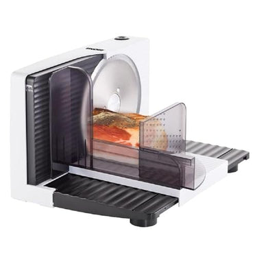 Unold 78860 Allesschneider Curve White, Verstellbare Küchenmaschine 0 bis 15 mm, Wellenschliffmesser (ca. Ø 17 cm), Brotschneidemaschine, Schinkenschneider, elektrisches Messer, Fleisch & Käse im Sale